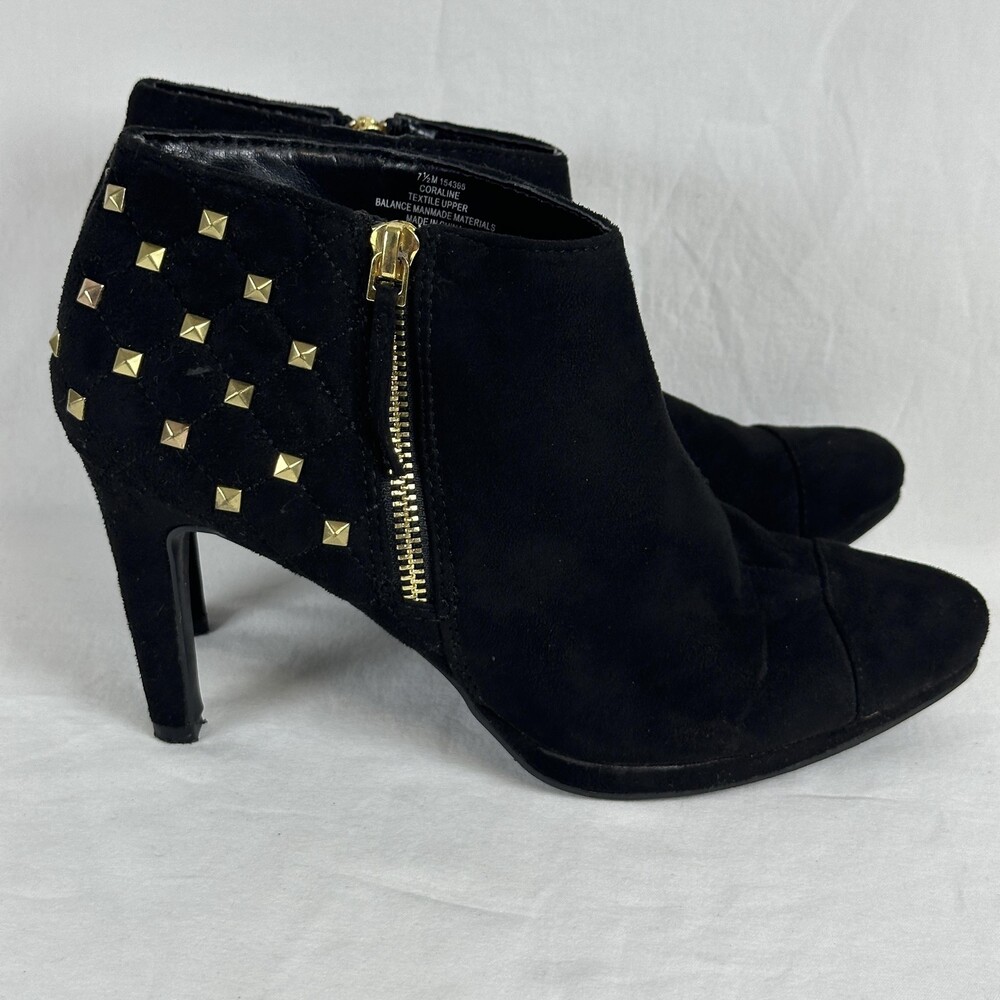 OK Coraline Booties Womens Size 7.5 Black Studded Zip Ankle Stiletto Heels